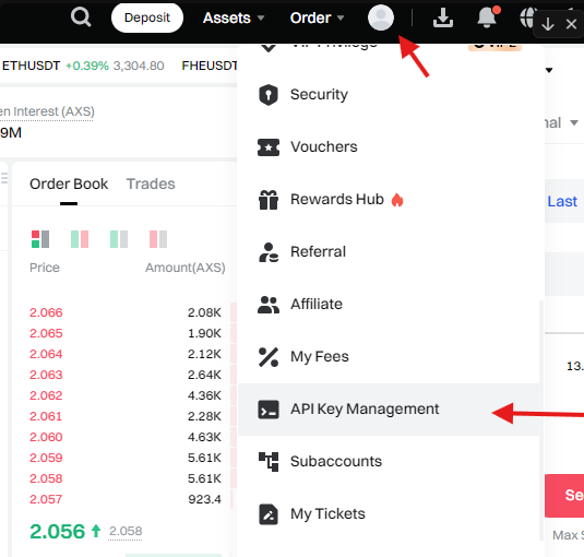 Gate.io API Key Management screen